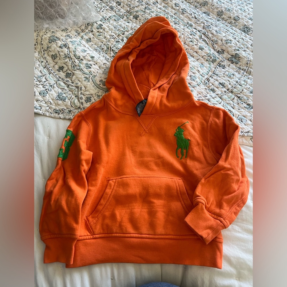 Polo by Ralph Lauren Boys Orange Hoodie with Green Polo Logo